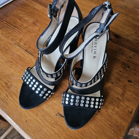Marvin K Women's Black Leather Studded Sandals Size 8 designer, made in Italy - Picture 5 of 8